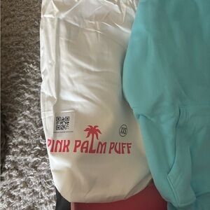 Pink Palm Puff Light Blue Hoodie